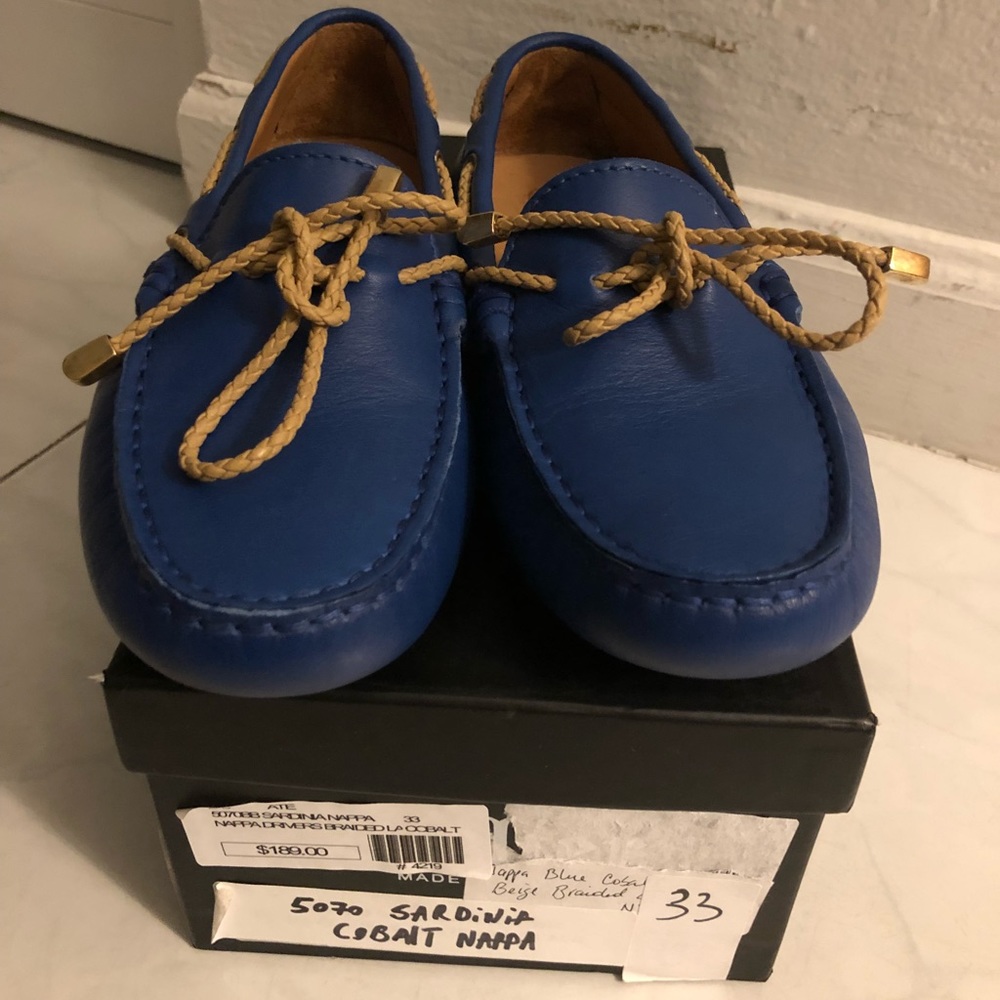 Boys Italian leather Blue shoes in box like new!